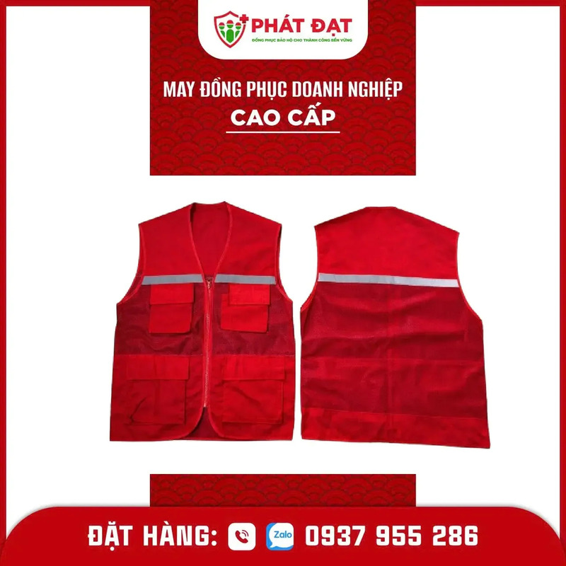 Áo ghi lê bảo hộ Kaki đỏ phản quang xám