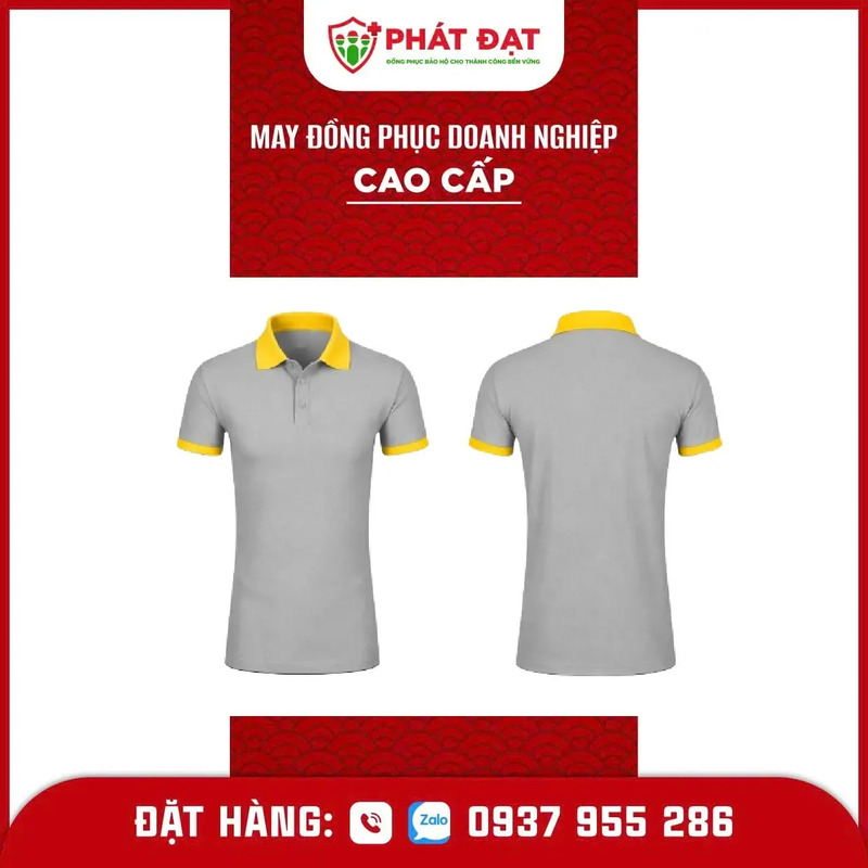 Áo thun đồng phục xám phối vàng