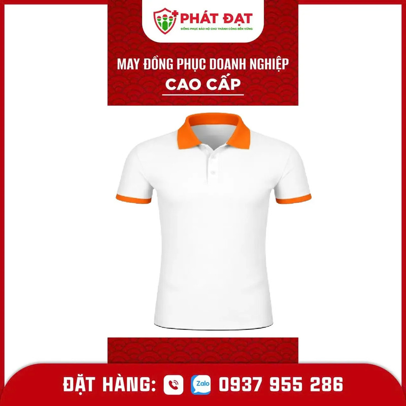 Áo thun đồng phục trắng phối cam
