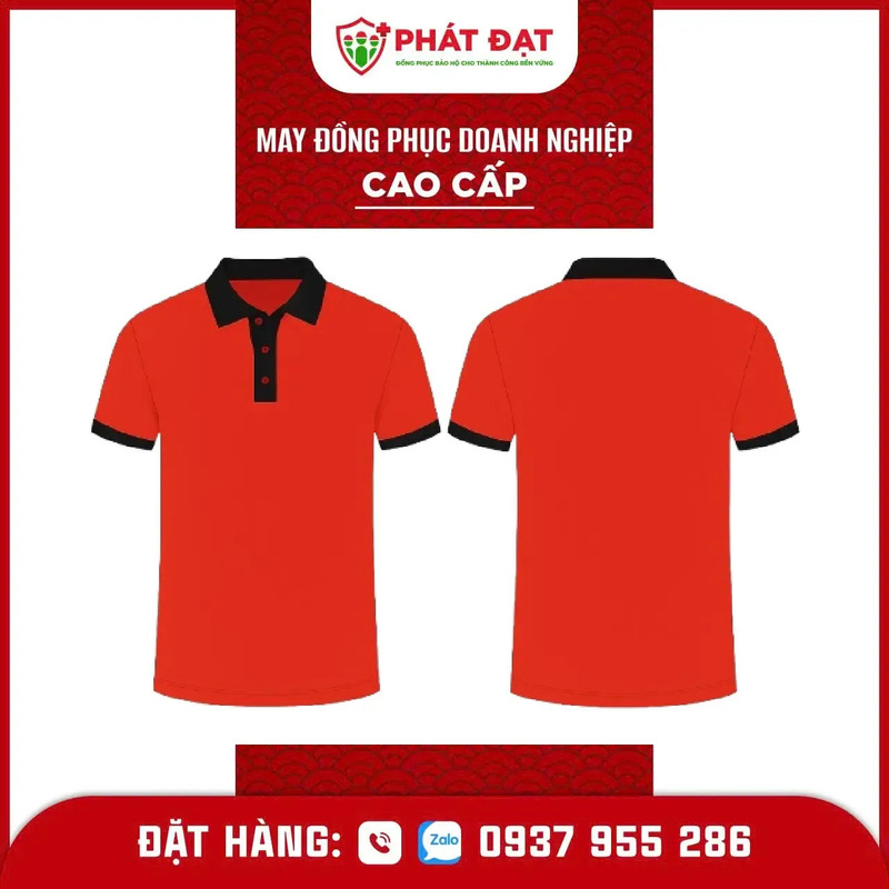 Áo thun đồng phục màu đỏ phối đen