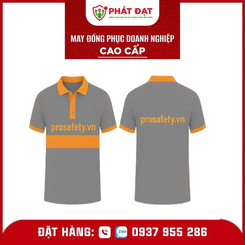 Áo thun đồng phục xám phối cam
