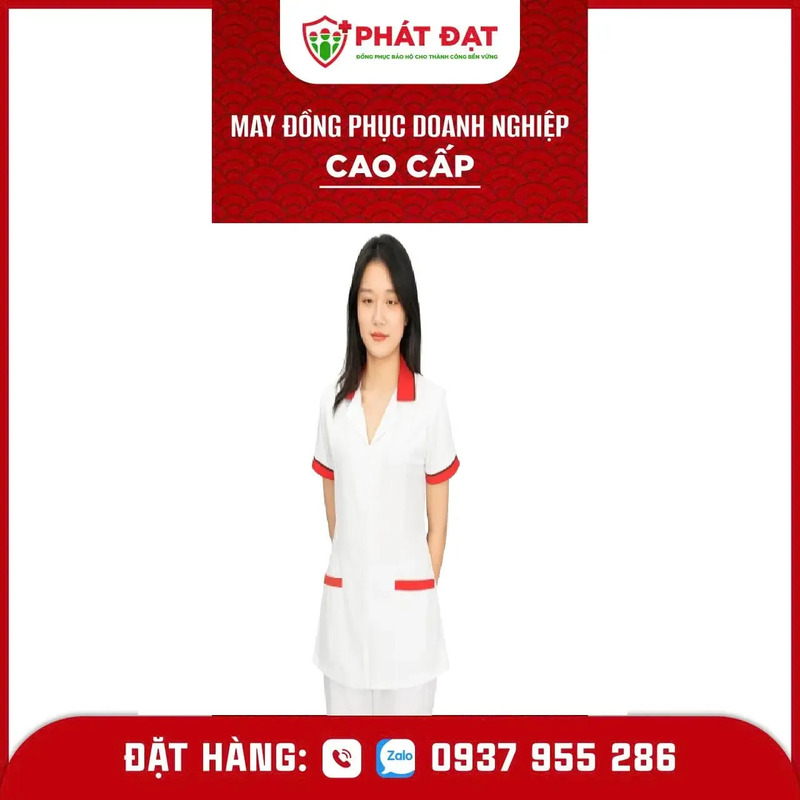 Đồng phục dược sĩ Kate Silk trắng phối đỏ