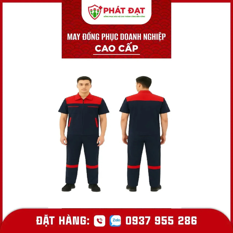 Đồng phục kỹ sư Kaki thun màu xanh đen phối đỏ