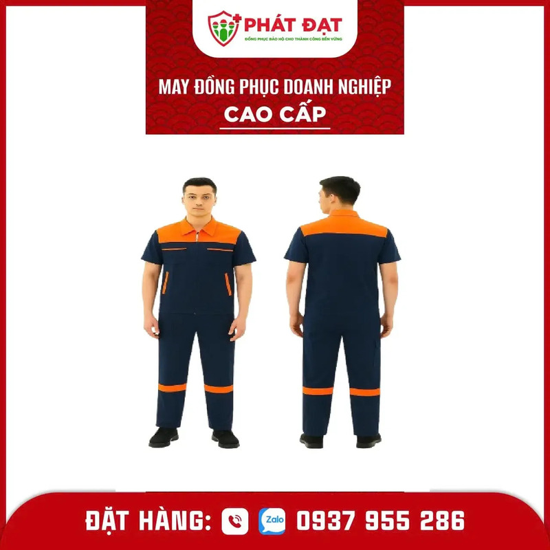 Đồng phục kỹ sư xanh đen phối cam Kaki thun